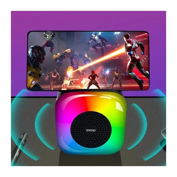 OKOP KP-561, Bluetooth 5.3, LED, Joc de lumini, 1200 mAh, 5W, USB, Cititor card TF, FM, TWS