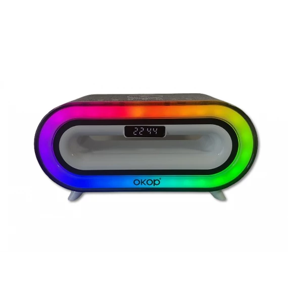 OKOP KP-576 telefontöltő és bluetooth hangfal /Qi, BT, LED, FM/